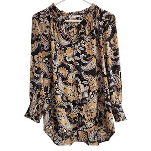 Daniel Rainn DR2 Top Blouse  Womens Sz L Floral Paisley Long Sleeve Button Up